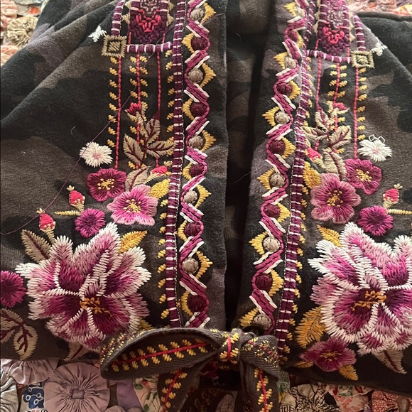 Johnny Was Camouflage Hoodie with Pink Floral Embroidery - Picture 2 of 8